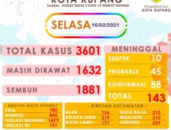 Pasien Covid-19 di Kota Kupang Naik 132 Orang