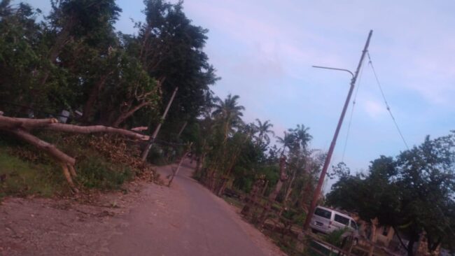 Tiang listrik dan kabel yang disingkirkan warga jalqn Sukun usai badan Seroja Senin (5/4/21)
