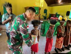 Peringati Hari Doa Syukur Sekolah Minggu, Anak-Anak dan Satgas Yonif 762 /VYS, Gelar Jalan Santai